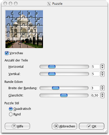 Eigenschaften für das Filter Puzzle